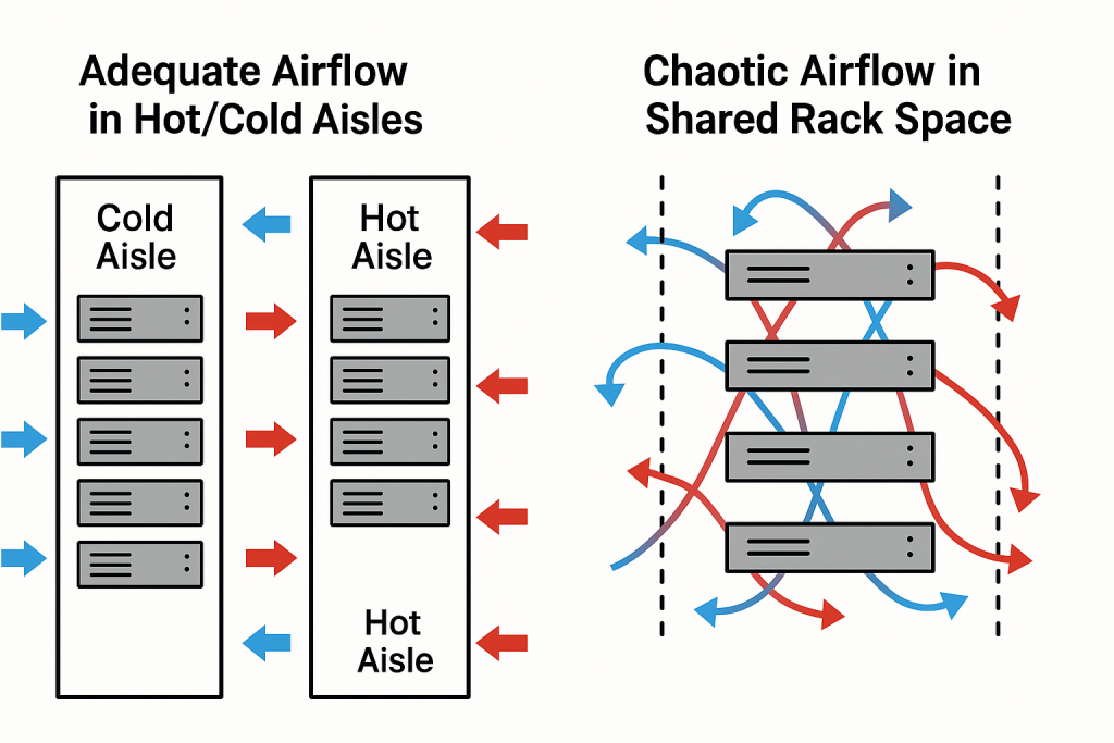 adequate airflow in hot cold aisles for 1u shared colocation