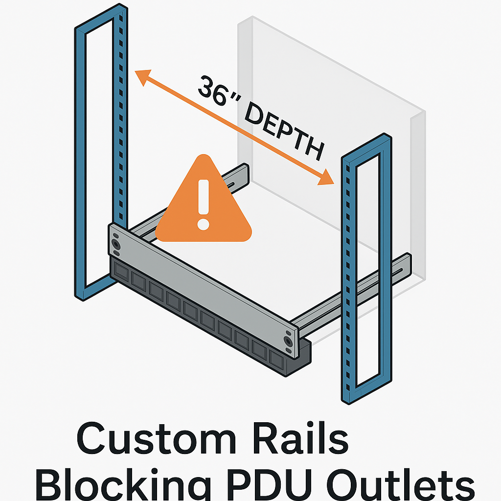 custom rails blocking PDU outlets