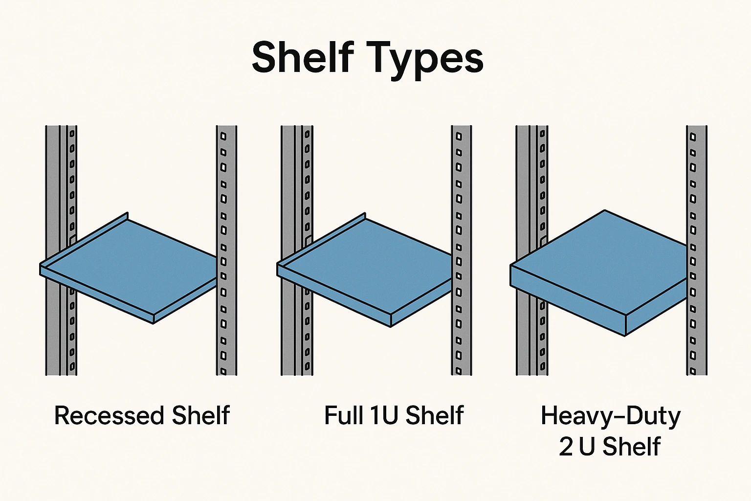 shelf types in colocation for small servers, 1u 2u 4u systems