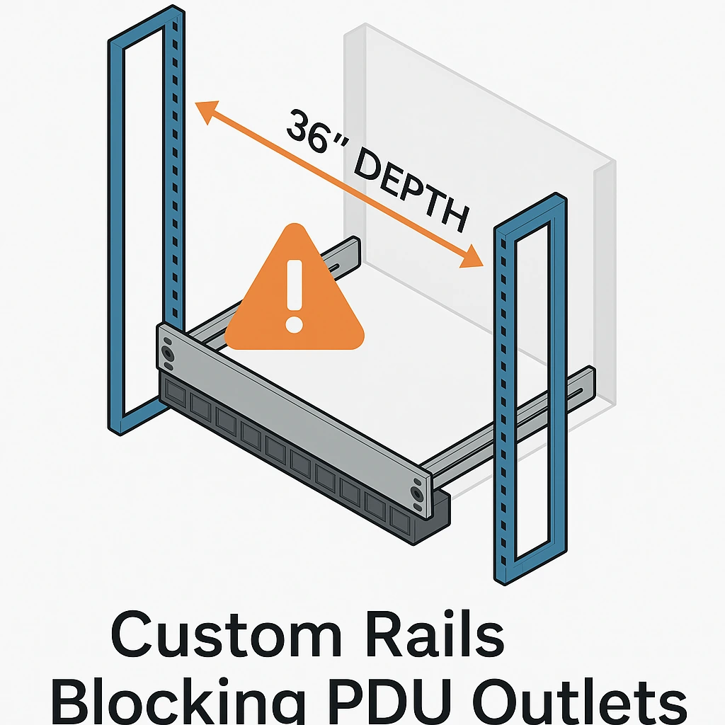 custom rails blocking PDU outlets